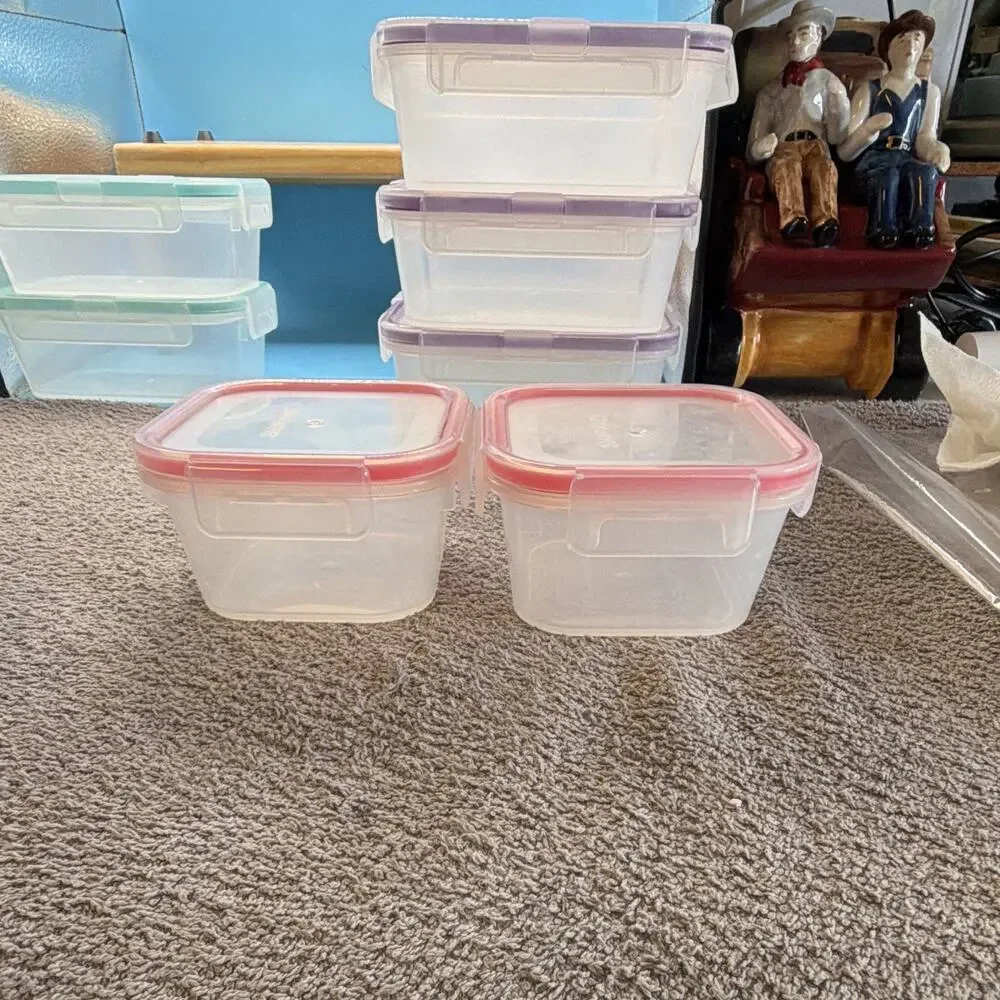 Snapware Clear Plastic Rectangle Storage Container Set 37 oz Snap Lids 9 pc